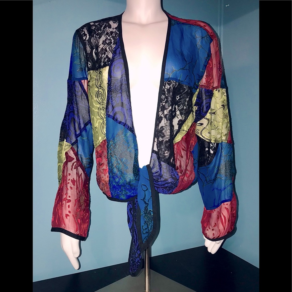 CHICO’S• Patchwork Tie-Front Blouse • size (M)*